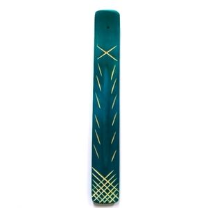 Green Wooden Incense Holder with Etched Design